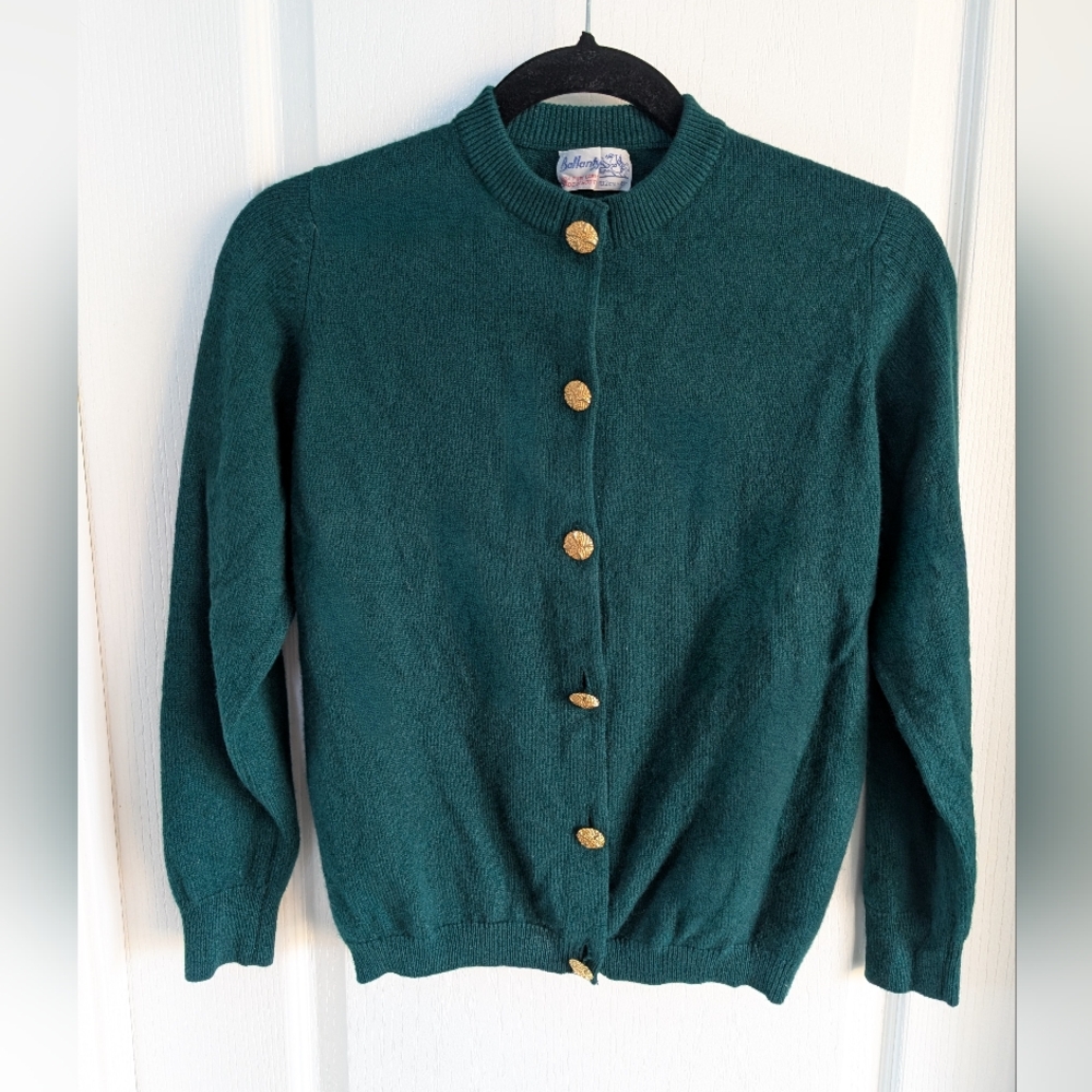 Vintage Ballantyne Forest Green Scottish Cashmere Cardigan